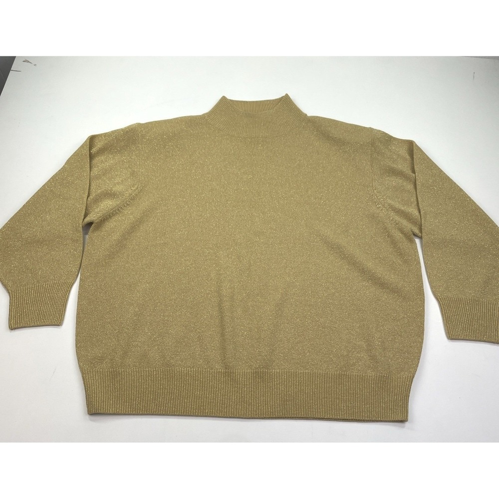Dress Barn Sweater Women 18/20 Gold Metallic Mock Neck Vintage Long Sleeve Top